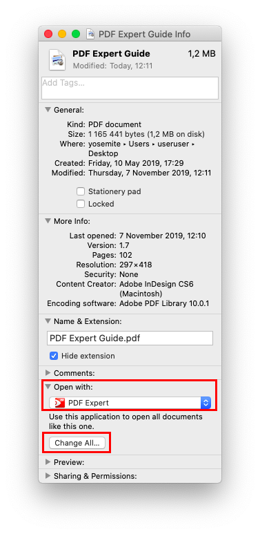 change always open with for pdf on mac